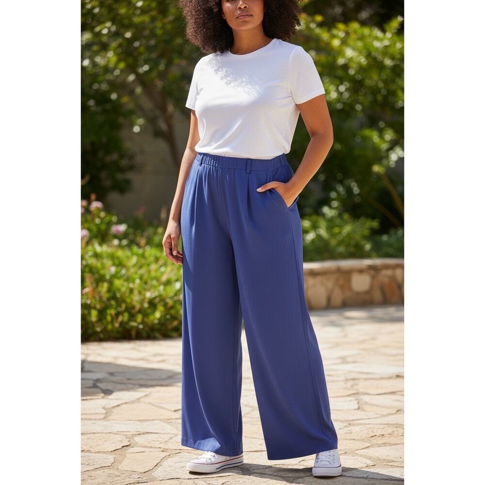 LuLaRoe NWT Sz 2XL Pamela Wide Leg High Waisted Pleated Pants Trousers Blue